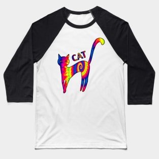 Tie Dye Cat Modelling Baseball T-Shirt